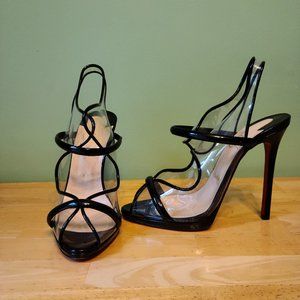 Black 120 Pvc Patent Aqua Ronda Slingback Heels Sandals